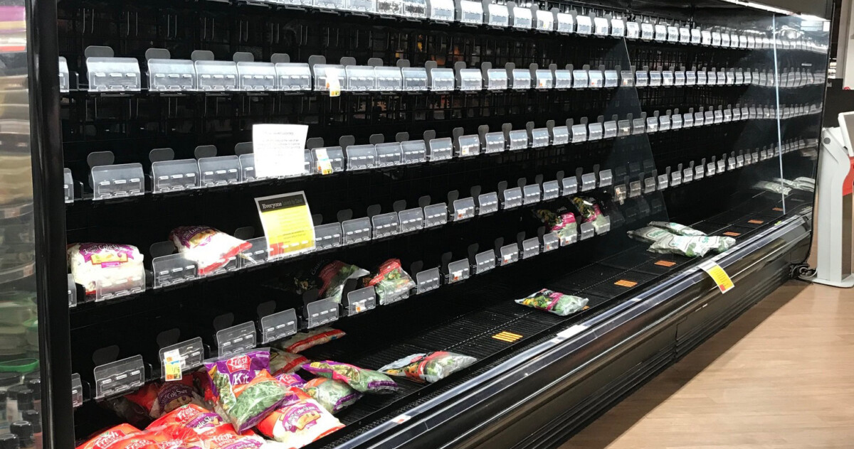 Empty lettuce shelves at grocery stores